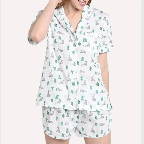 Roller Rabbit Lulu Shorts Set Wolf Coyote Cactus Pajamas Medium Horses Pink - Picture 2 of 13